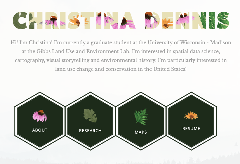 Screenshot of Christina Dennis' Website and Portfolio